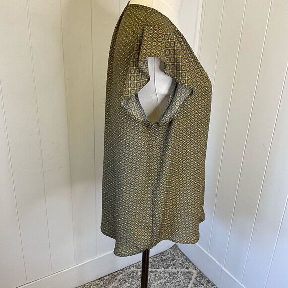 Carolina Belle Montreal Women’s Medium Yellow Blue Short Sleeve Blouse Top - Picture 4 of 13